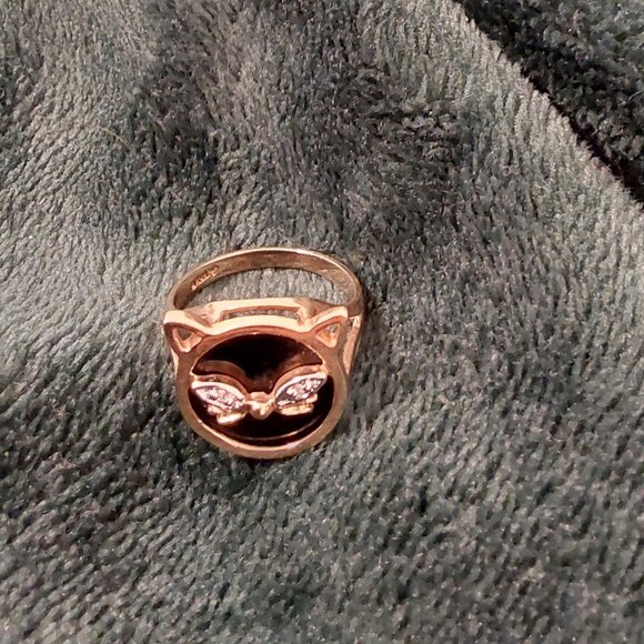 ONYX 14KT YELLOW GOLD CAT DIAMOND ACCENTS RING VINTAGE - Picture 12 of 14